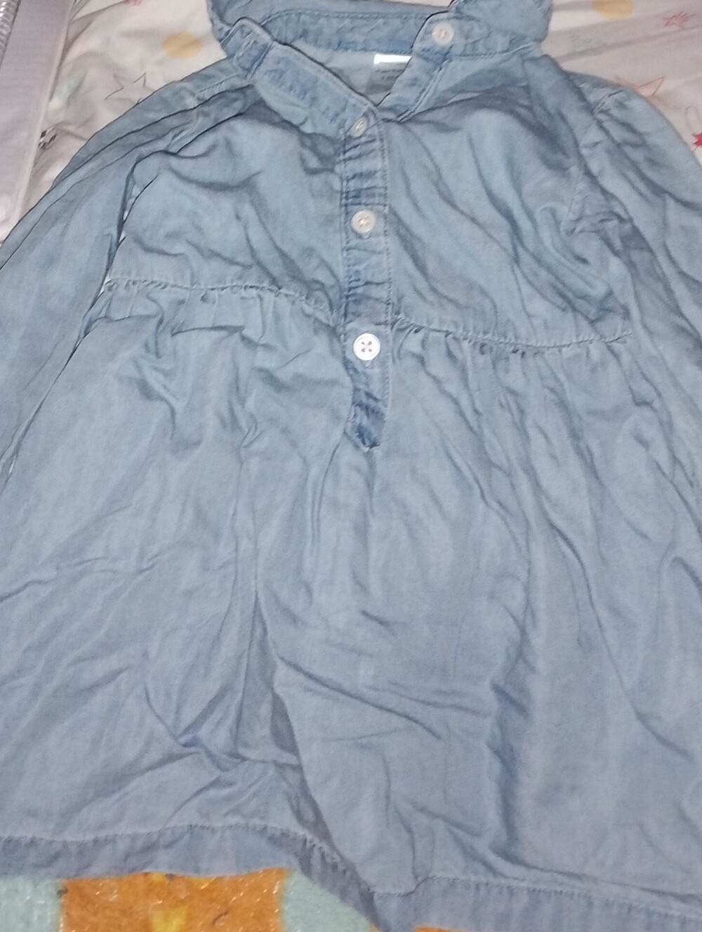 Baby/Infant Girls Light Blue Denim Button-Front Long-Sleeve Dress